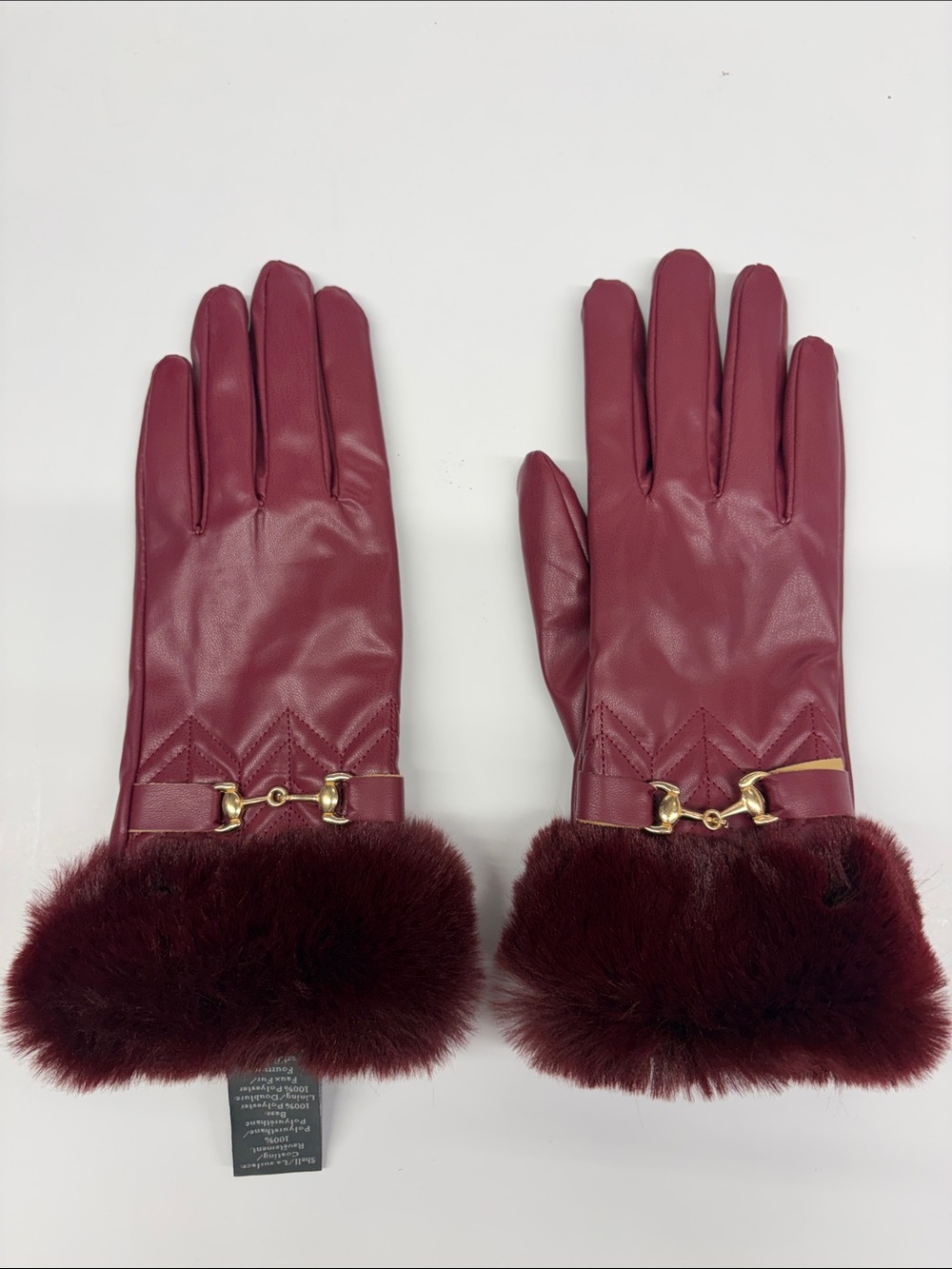 Vince Camuto Women's Quilted Faux Leather Gloves with Faux Fur Trim Size Large
